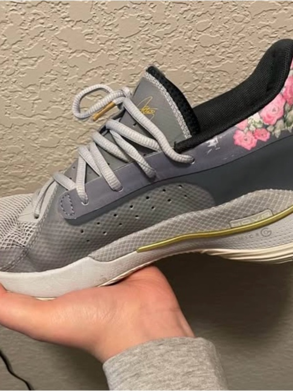 Under Armour Gray Athletic Sneakers with Pink Floral Accents